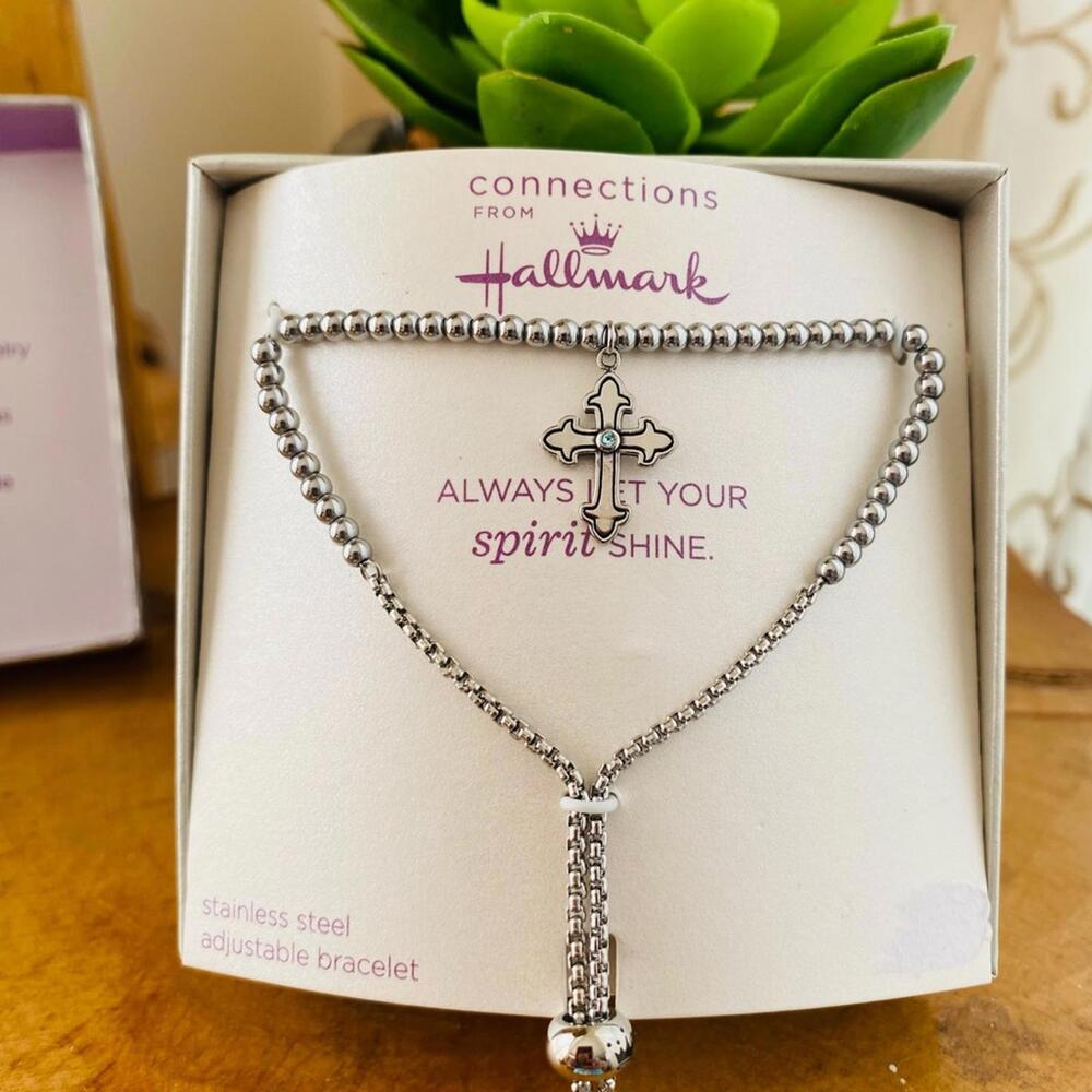 Connections from Hallmark Stainless Steel Adjustable Bracelet with Cross Charm